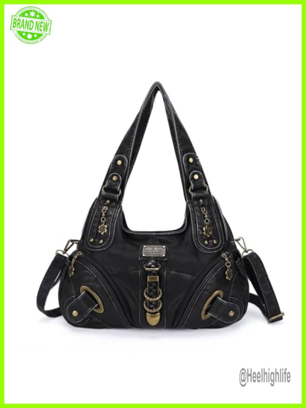 Washed PU Leather Hobo Satchel Handbag Convertible Snap Hook Strap Large Daily